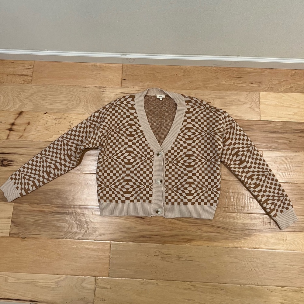 debut Brown and Cream Geometric Button-Up Cardigan